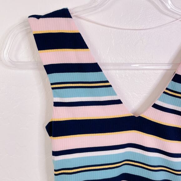 AFRM Striped Ribbed Double V-Neck Sleeveless Bodysuit Pastel Pink size XS NWOT - Picture 2 of 10